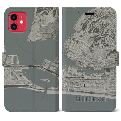 【舞阪（静岡県）】地図柄iPhoneケース（手帳タイプ）モノトーン・iPhone 11 用