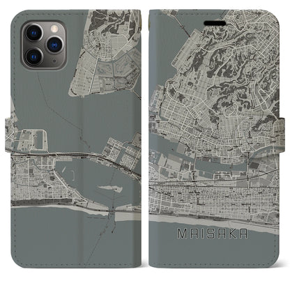 【舞阪（静岡県）】地図柄iPhoneケース（手帳タイプ）モノトーン・iPhone 11 Pro Max 用