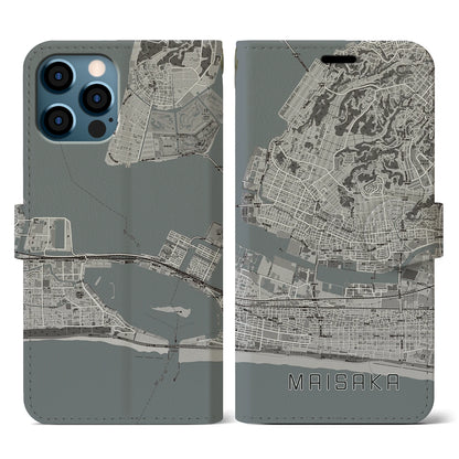 【舞阪（静岡県）】地図柄iPhoneケース（手帳タイプ）モノトーン・iPhone 12 / 12 Pro 用