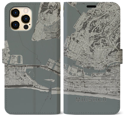 【舞阪（静岡県）】地図柄iPhoneケース（手帳タイプ）モノトーン・iPhone 12 Pro Max 用