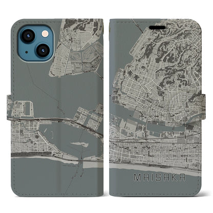 【舞阪（静岡県）】地図柄iPhoneケース（手帳タイプ）モノトーン・iPhone 13 用