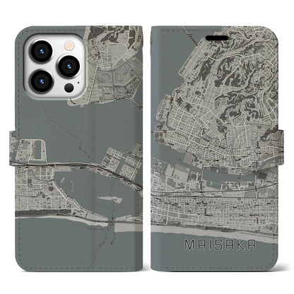 【舞阪（静岡県）】地図柄iPhoneケース（手帳タイプ）モノトーン・iPhone 13 Pro 用