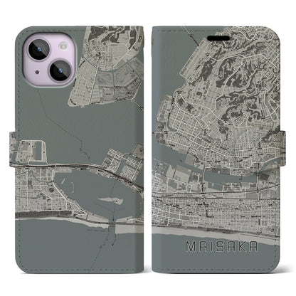 【舞阪（静岡県）】地図柄iPhoneケース（手帳タイプ）モノトーン・iPhone 14 用