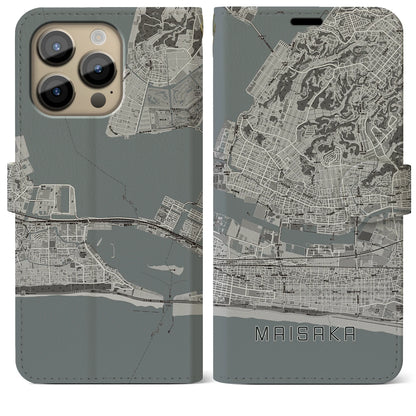 【舞阪（静岡県）】地図柄iPhoneケース（手帳タイプ）モノトーン・iPhone 14 Pro Max 用