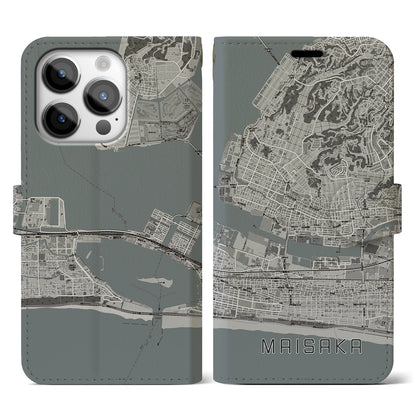 【舞阪（静岡県）】地図柄iPhoneケース（手帳タイプ）モノトーン・iPhone 14 Pro 用