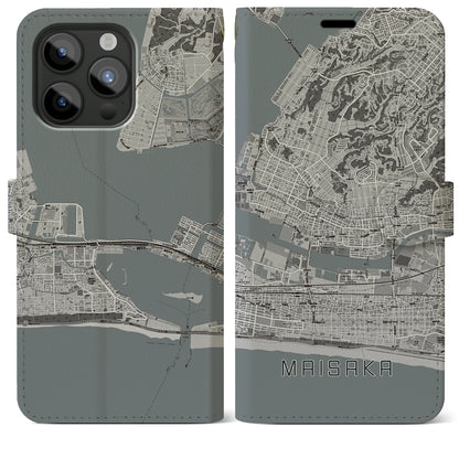 【舞阪（静岡県）】地図柄iPhoneケース（手帳タイプ）モノトーン・iPhone 15 Pro Max 用