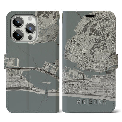 【舞阪（静岡県）】地図柄iPhoneケース（手帳タイプ）モノトーン・iPhone 15 Pro 用