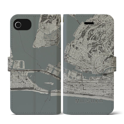 【舞阪（静岡県）】地図柄iPhoneケース（手帳タイプ）モノトーン・iPhone SE（第3 / 第2世代） / 8 / 7 / 6s / 6 用