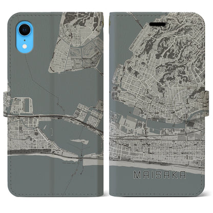 【舞阪（静岡県）】地図柄iPhoneケース（手帳タイプ）モノトーン・iPhone XR 用