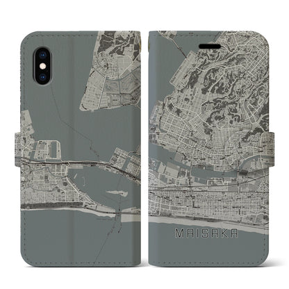 【舞阪（静岡県）】地図柄iPhoneケース（手帳タイプ）モノトーン・iPhone XS / X 用