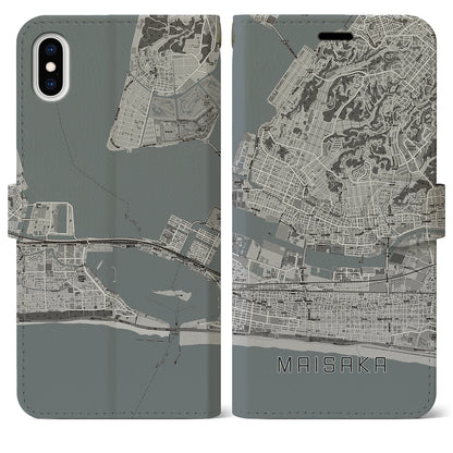 【舞阪（静岡県）】地図柄iPhoneケース（手帳タイプ）モノトーン・iPhone XS Max 用