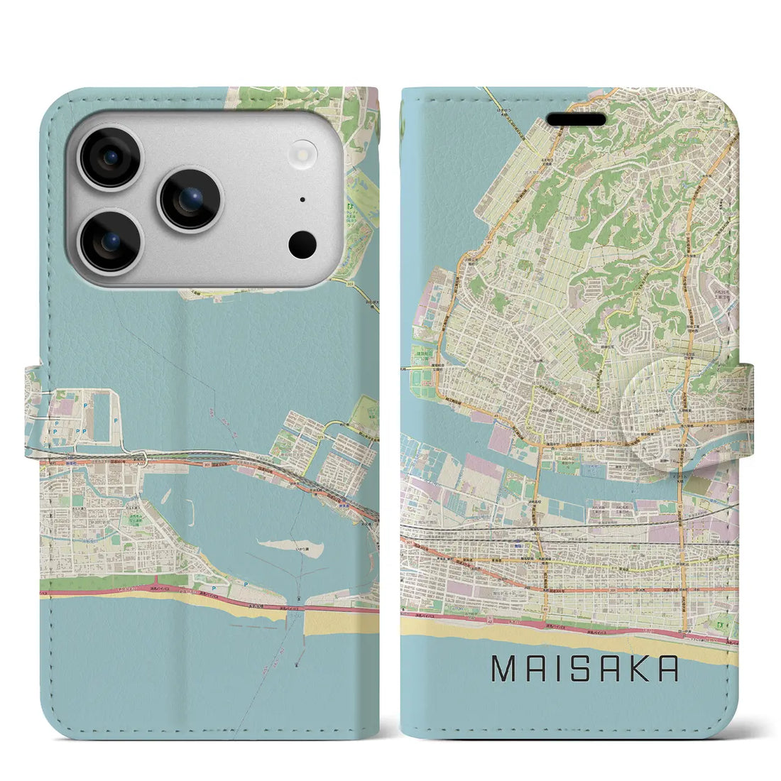 【舞阪(静岡県)】地図柄iPhoneケース(手帳タイプ)ナチュラル・iPhone 17 Pro Max 用