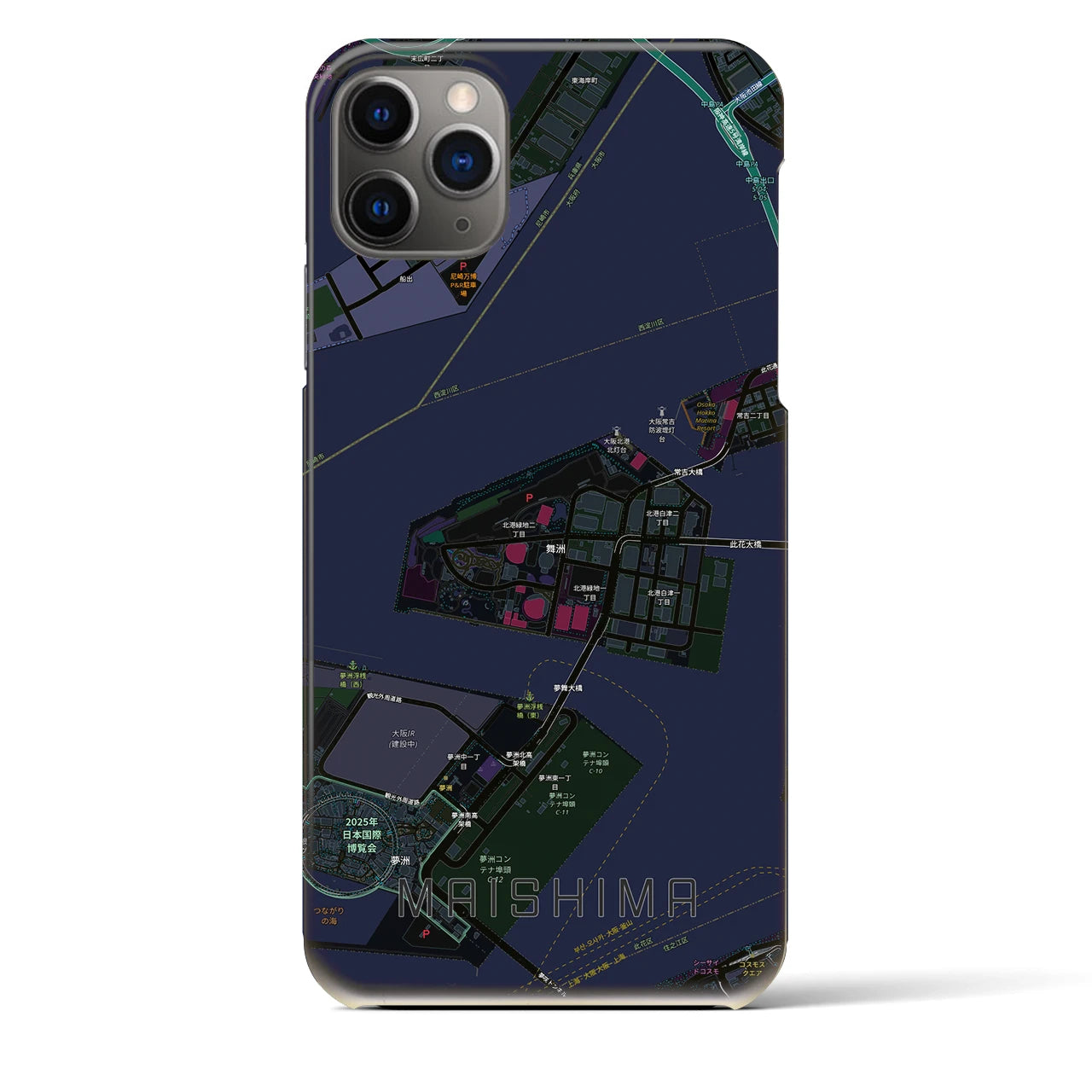 【舞洲（大阪府）】地図柄iPhoneケース（バックカバータイプ）