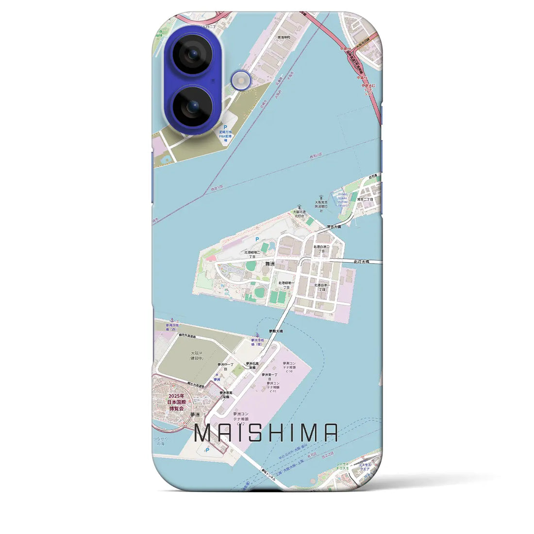 【舞洲(大阪府)】地図柄iPhoneケース(バックカバータイプ)ブラック・iPhone 16 Pro Max 用