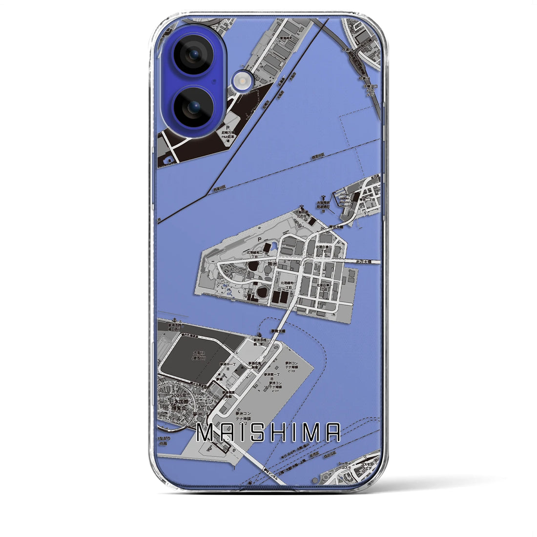【舞洲（大阪府）】地図柄iPhoneケース（クリアタイプ）モノトーン・iPhone 16 Pro Max 用