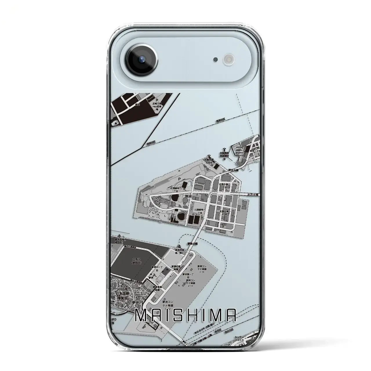 【舞洲（大阪府）】地図柄iPhoneケース（クリアタイプ）モノトーン・iPhone 17 Pro Max 用