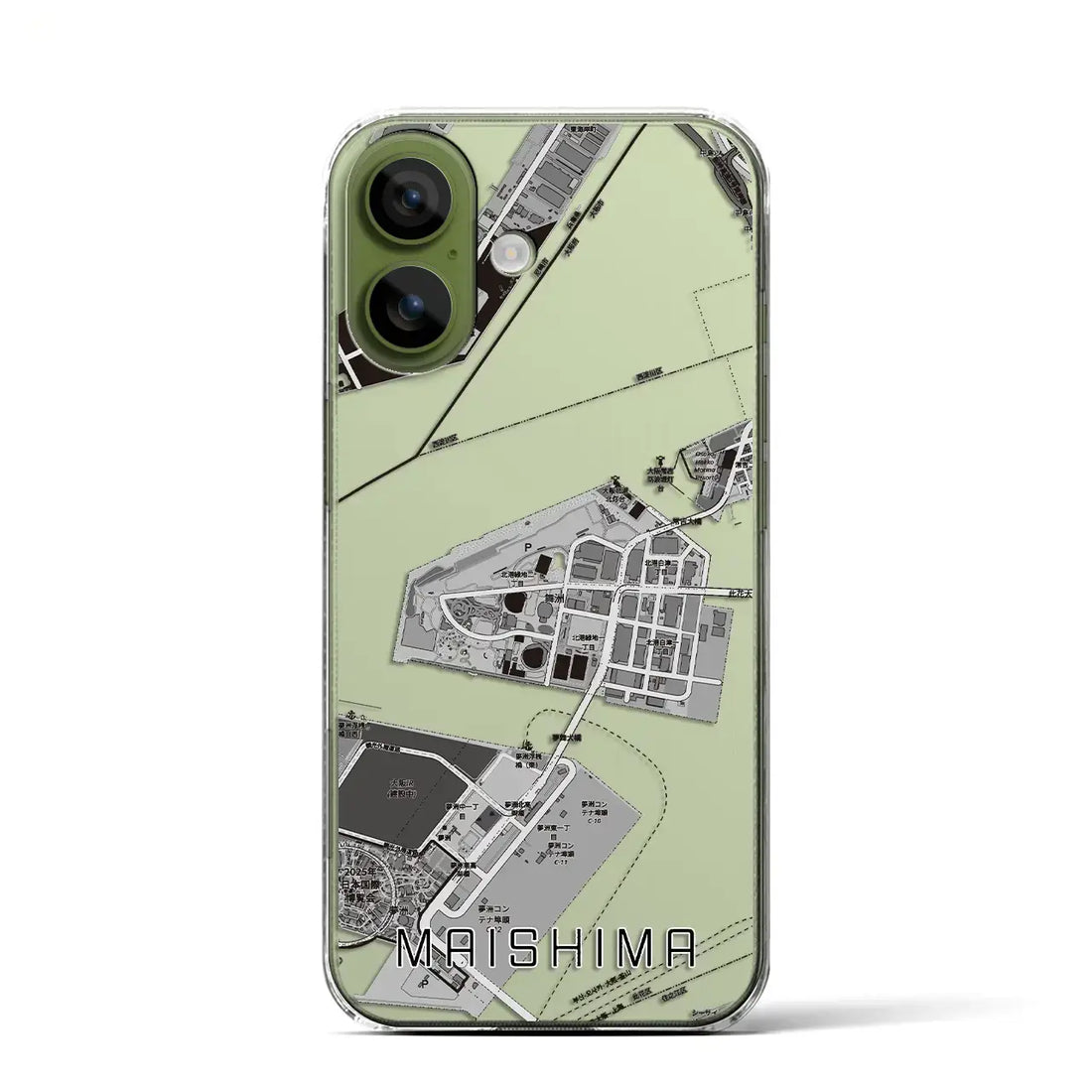 【舞洲（大阪府）】地図柄iPhoneケース（クリアタイプ）モノトーン・iPhone 17 Pro Max 用