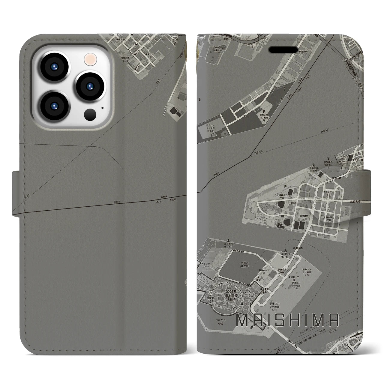 【舞洲（大阪府）】地図柄iPhoneケース（手帳タイプ）