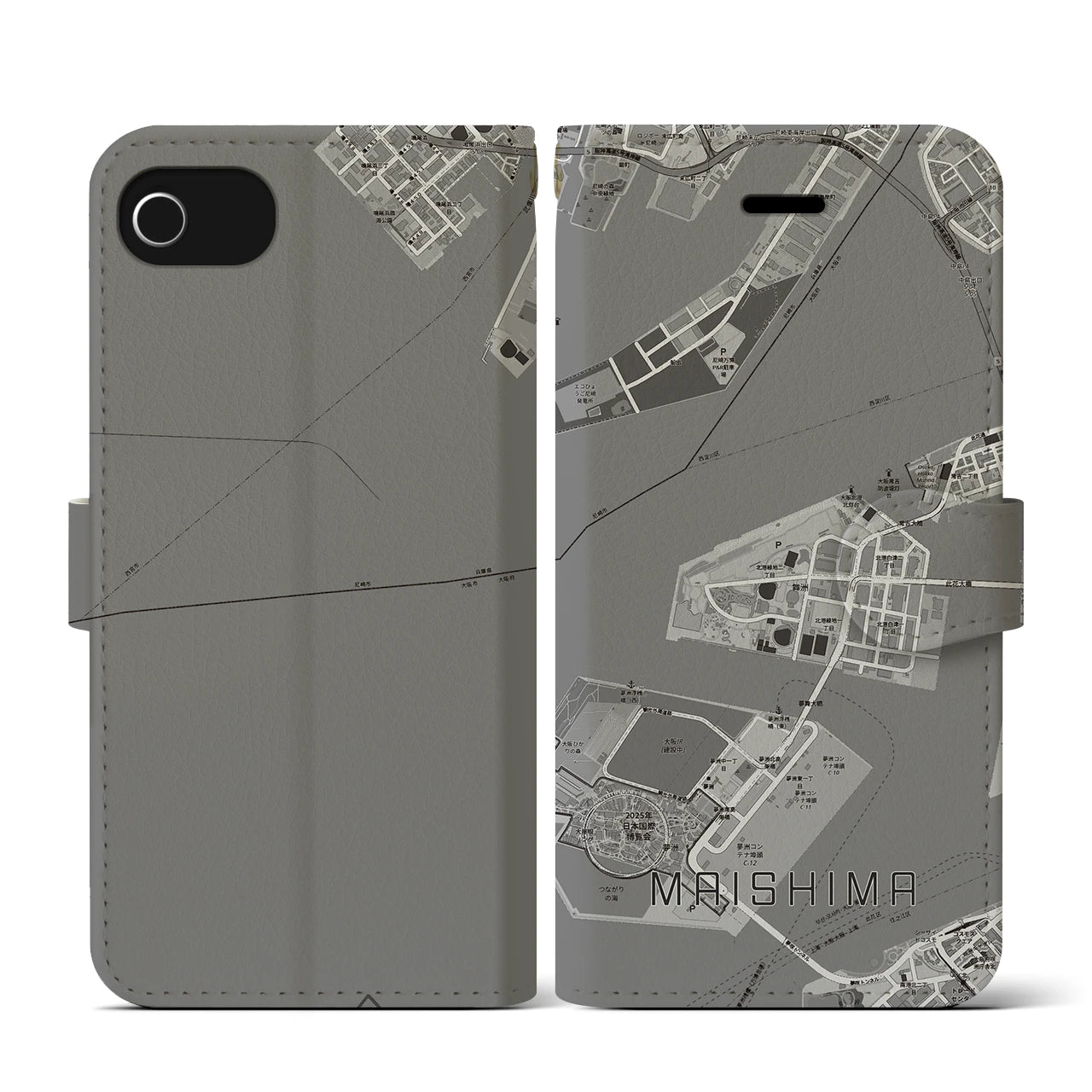 【舞洲（大阪府）】地図柄iPhoneケース（手帳タイプ）