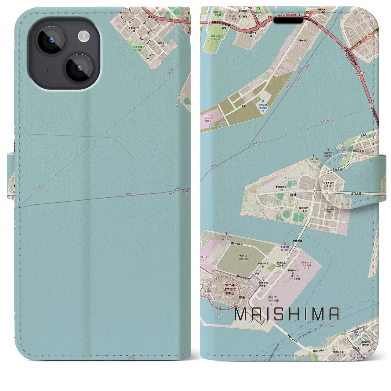 【舞洲（大阪府）】地図柄iPhoneケース（手帳タイプ）