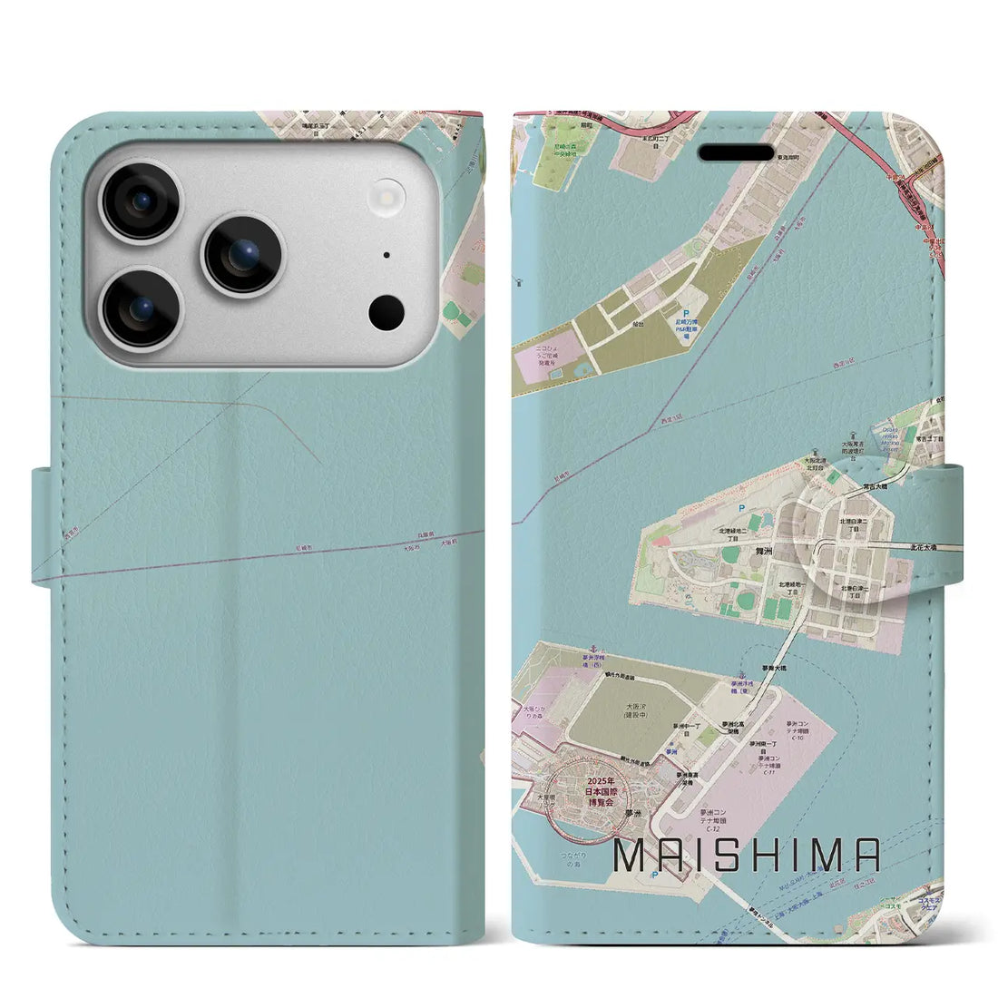 【舞洲（大阪府）】地図柄iPhoneケース（手帳タイプ）ナチュラル・iPhone 17 Pro Max 用