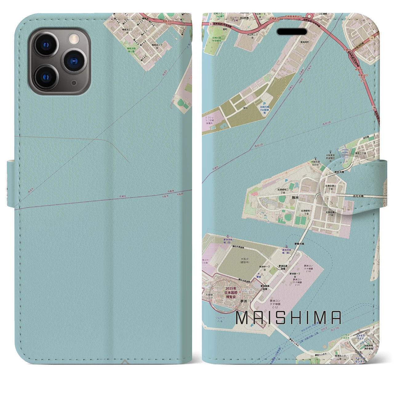 【舞洲（大阪府）】地図柄iPhoneケース（手帳タイプ）
