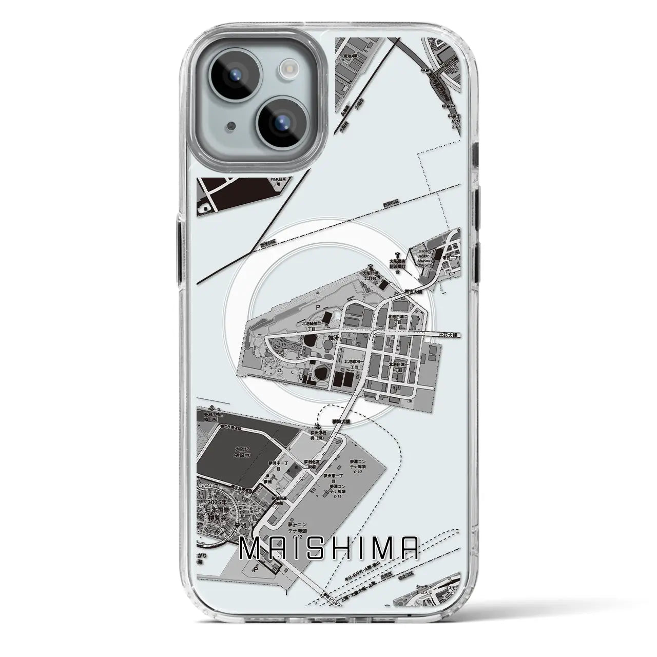 【舞洲（大阪府）】地図柄iPhoneケース（MagSafeタイプ）