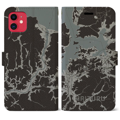 【舞鶴（京都府）】地図柄iPhoneケース（手帳タイプ）モノトーン・iPhone 11 用