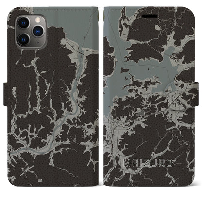 【舞鶴（京都府）】地図柄iPhoneケース（手帳タイプ）モノトーン・iPhone 11 Pro Max 用