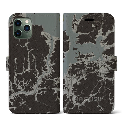 【舞鶴（京都府）】地図柄iPhoneケース（手帳タイプ）モノトーン・iPhone 11 Pro 用