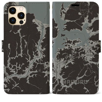 【舞鶴（京都府）】地図柄iPhoneケース（手帳タイプ）モノトーン・iPhone 12 Pro Max 用