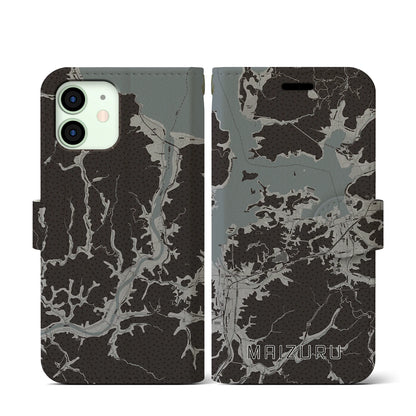 【舞鶴（京都府）】地図柄iPhoneケース（手帳タイプ）モノトーン・iPhone 12 mini 用