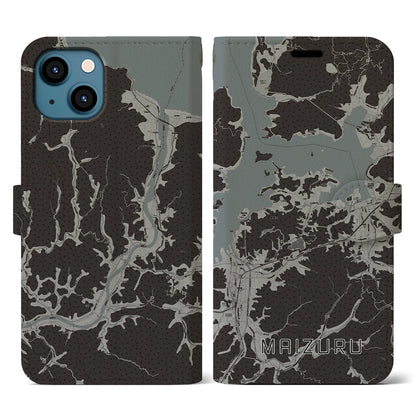 【舞鶴（京都府）】地図柄iPhoneケース（手帳タイプ）モノトーン・iPhone 13 用