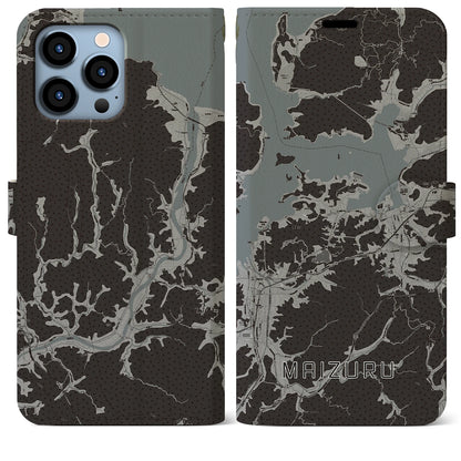 【舞鶴（京都府）】地図柄iPhoneケース（手帳タイプ）モノトーン・iPhone 13 Pro Max 用