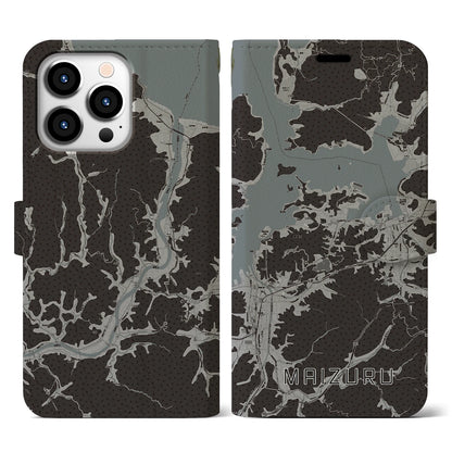 【舞鶴（京都府）】地図柄iPhoneケース（手帳タイプ）モノトーン・iPhone 13 Pro 用