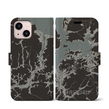 【舞鶴（京都府）】地図柄iPhoneケース（手帳タイプ）モノトーン・iPhone 13 mini 用