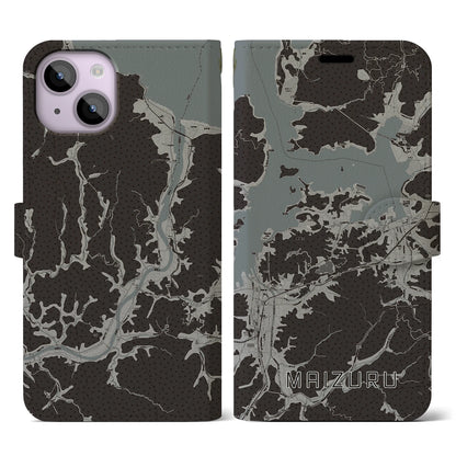 【舞鶴（京都府）】地図柄iPhoneケース（手帳タイプ）モノトーン・iPhone 14 用