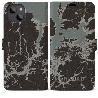 【舞鶴（京都府）】地図柄iPhoneケース（手帳タイプ）モノトーン・iPhone 14 Plus 用