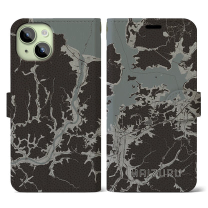 【舞鶴（京都府）】地図柄iPhoneケース（手帳タイプ）モノトーン・iPhone 15 用