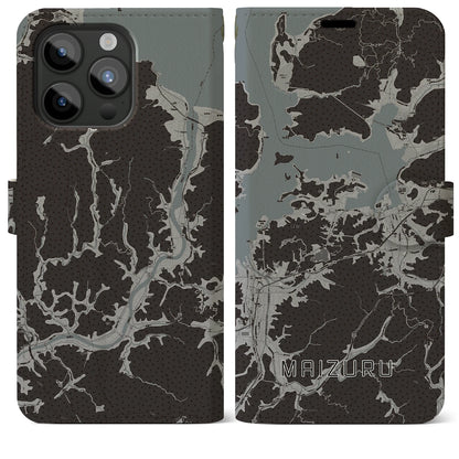 【舞鶴（京都府）】地図柄iPhoneケース（手帳タイプ）モノトーン・iPhone 15 Pro Max 用