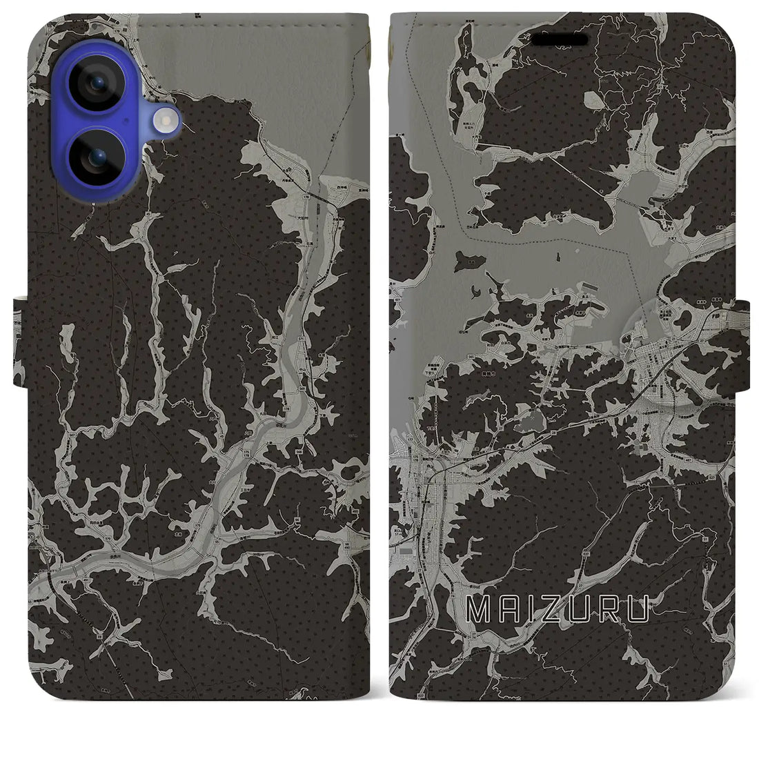 【舞鶴(京都府)】地図柄iPhoneケース(手帳タイプ)モノトーン・iPhone 16 Pro Max 用