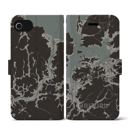 【舞鶴（京都府）】地図柄iPhoneケース（手帳タイプ）モノトーン・iPhone SE（第3 / 第2世代） / 8 / 7 / 6s / 6 用