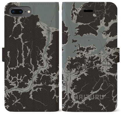 【舞鶴（京都府）】地図柄iPhoneケース（手帳タイプ）モノトーン・iPhone 8Plus /7Plus / 6sPlus / 6Plus 用