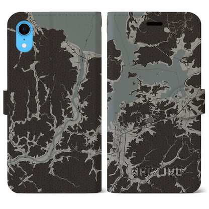 【舞鶴（京都府）】地図柄iPhoneケース（手帳タイプ）モノトーン・iPhone XR 用