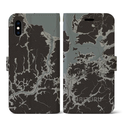 【舞鶴（京都府）】地図柄iPhoneケース（手帳タイプ）モノトーン・iPhone XS / X 用