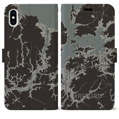 【舞鶴（京都府）】地図柄iPhoneケース（手帳タイプ）モノトーン・iPhone XS Max 用