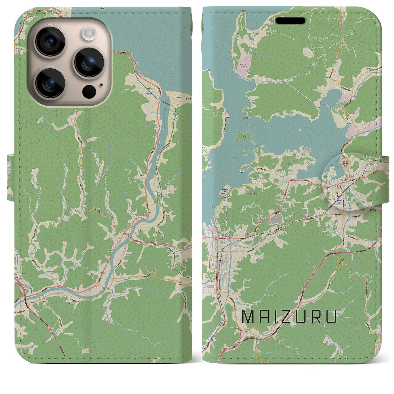 【舞鶴（京都府）】地図柄iPhoneケース（手帳タイプ）ナチュラル・iPhone 16 Plus 用