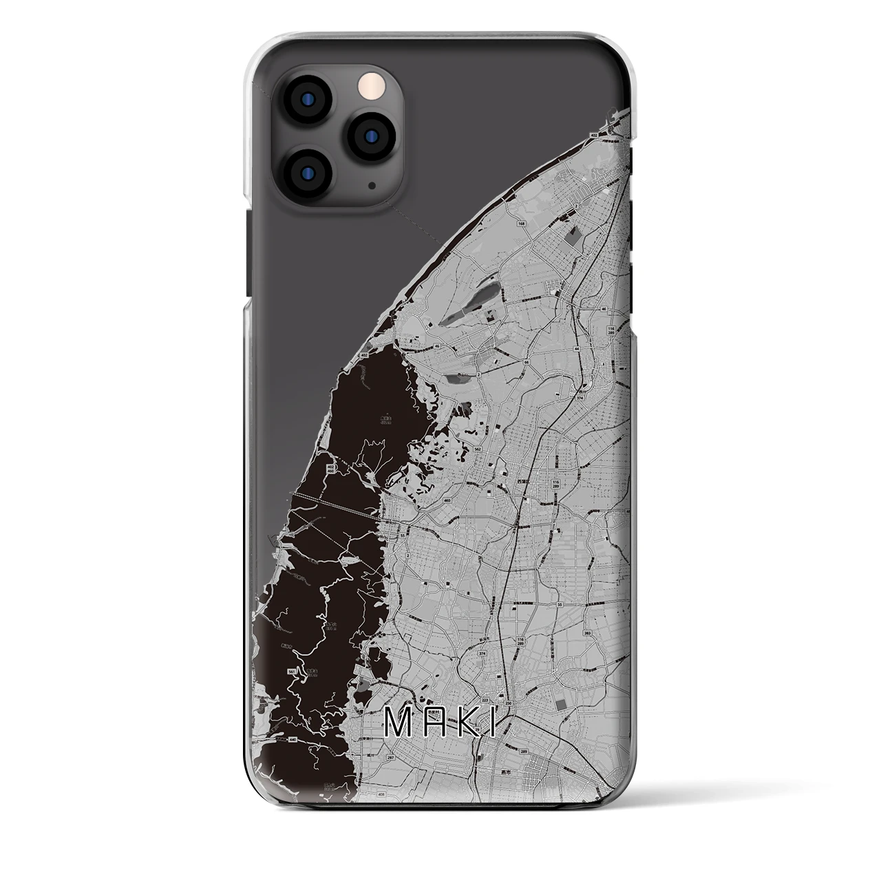 【巻（新潟県）】地図柄iPhoneケース（クリアタイプ）モノトーン・iPhone 11 Pro Max 用