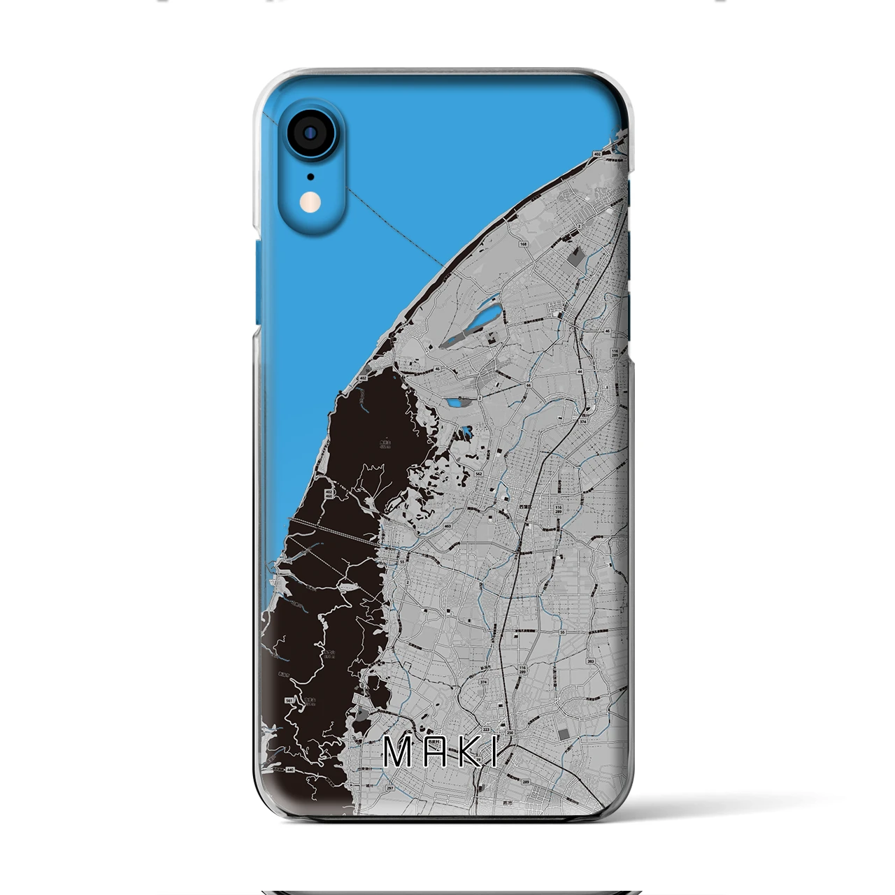 【巻（新潟県）】地図柄iPhoneケース（クリアタイプ）モノトーン・iPhone XR 用