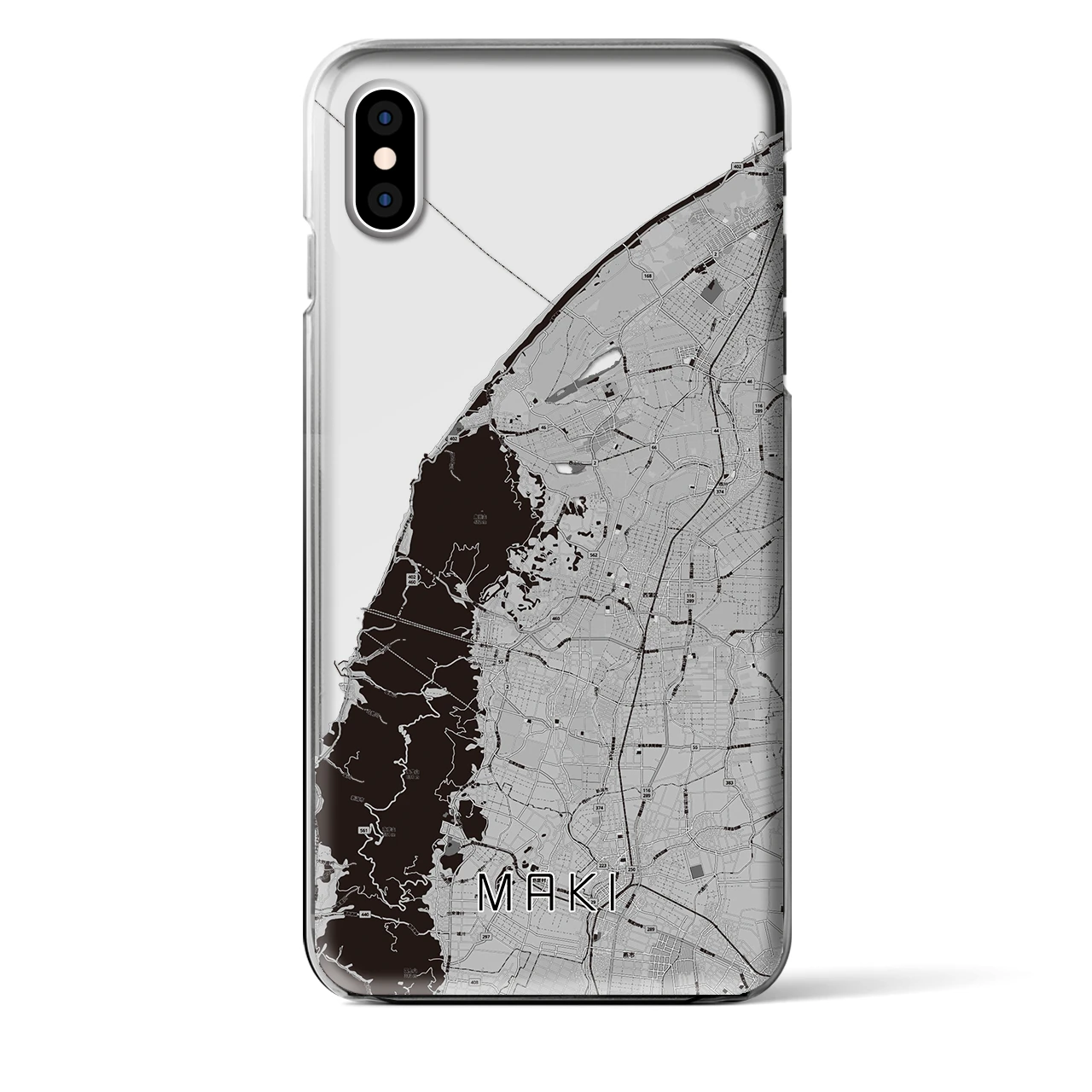 【巻（新潟県）】地図柄iPhoneケース（クリアタイプ）モノトーン・iPhone XS Max 用